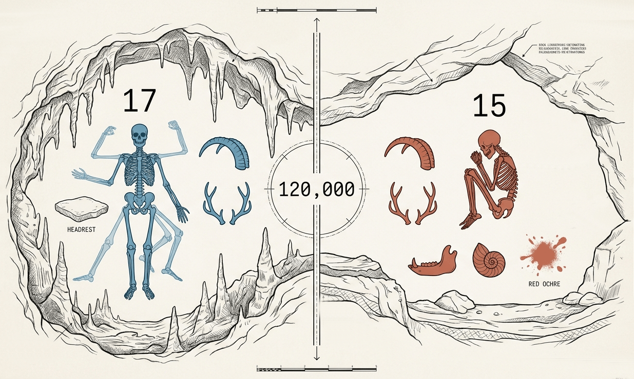 17 Neanderthal and 15 Homo sapiens burial sites situated in the Levant