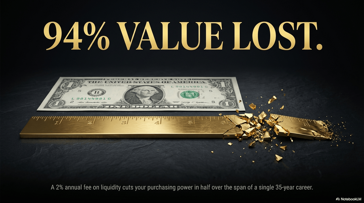 A 2% annual fee on liquidity cuts your purchasing power in half over the span of a single 35-year career