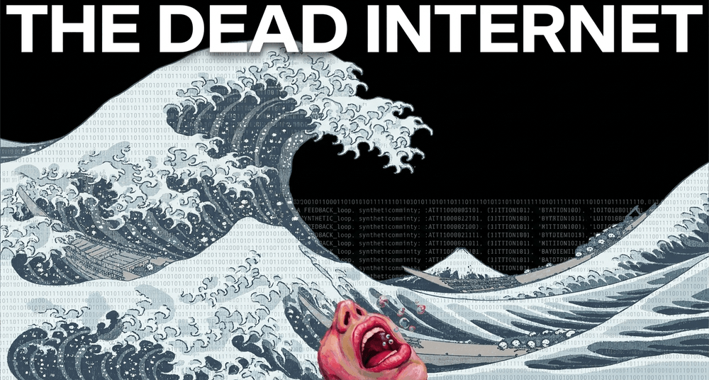 A feedback loop of synthetic AI content overwhelms human expression, causing model collapse and epistemic nihilism.