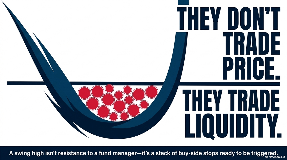 A swing high isn't resistance to a fund manager - it's a stack of buy-side stops ready to be triggered.
