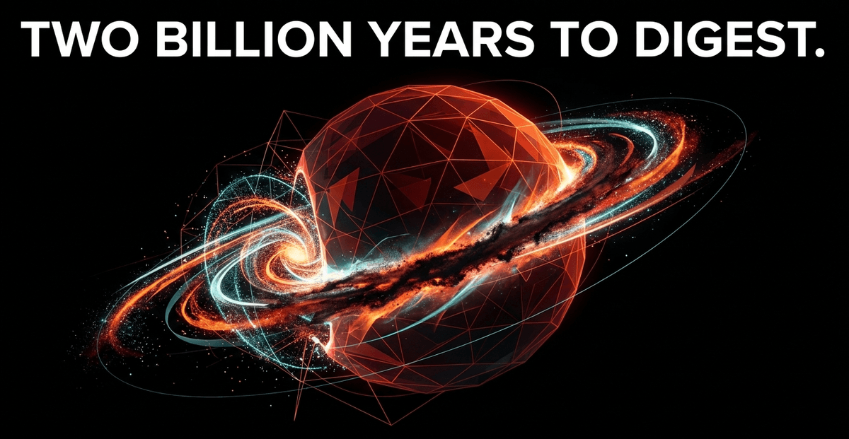 A two-billion-year-old wound that predates complex life on Earth, still churning with fresh star formation today.