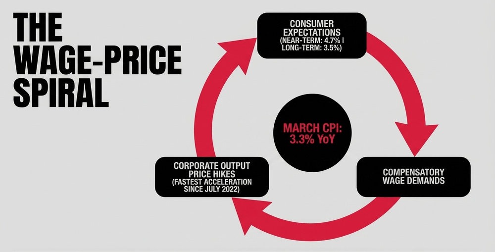 April data confirms a self-reinforcing loop: 4.7% near-term expectations drive wage demands and corporate price hikes.