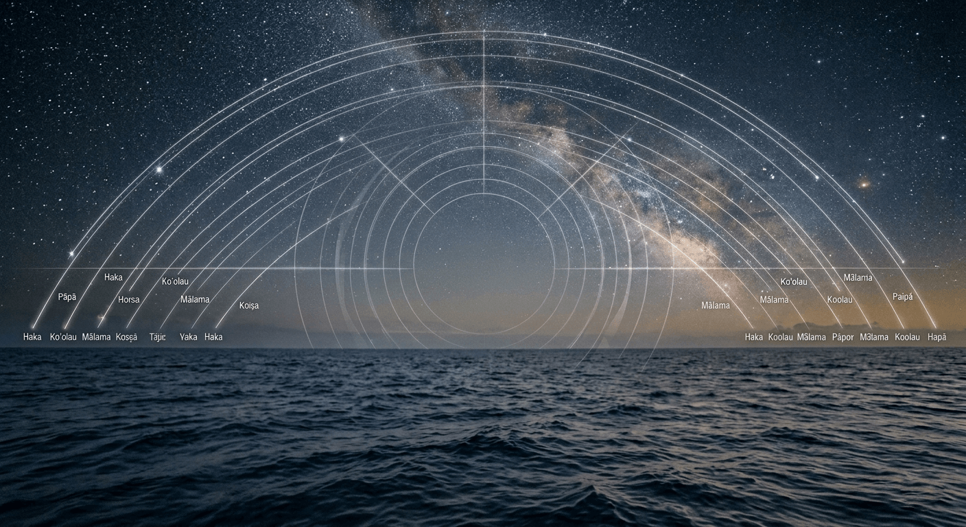 Artistic representation of the Hawaiian Star Compass used in traditional Polynesian wayfinding