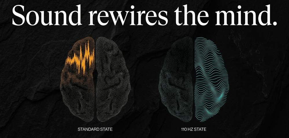 At 110 Hz, brain activity shifts from the left-brain language center to right-brain intuition.