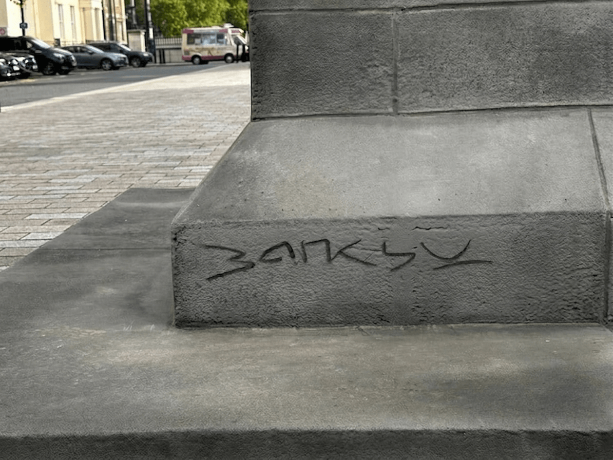Banksy signature on statue