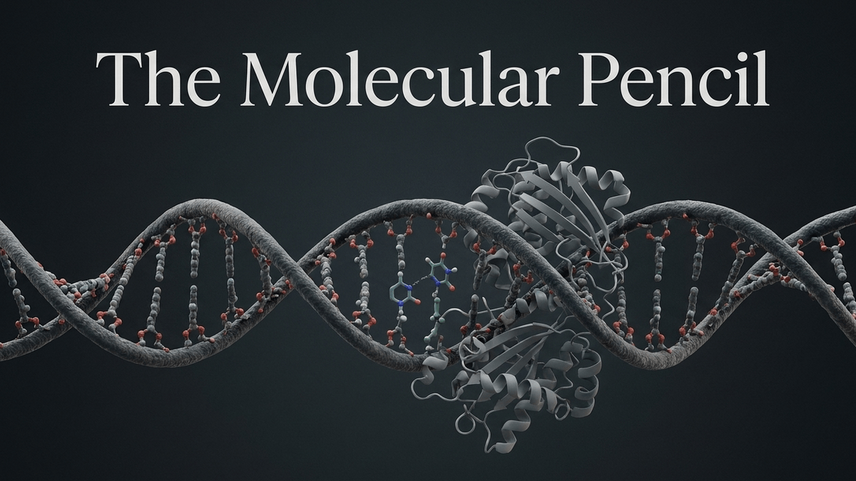 Base editors chemically convert a single letter without breaking the double helix, bypassing the cell's chaotic repair pathways entirely.