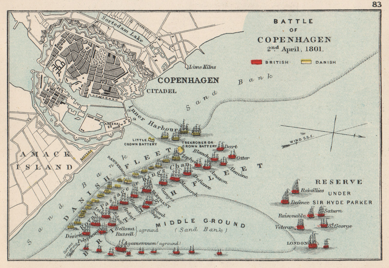 Battle of copenhagen. Map attributed to Alexander Keith Johnston