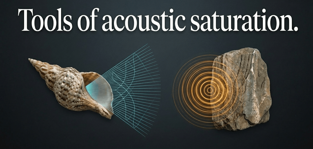Charonia shells and lithophonic ringing stones produced complex harmonics to excite chamber resonances.
