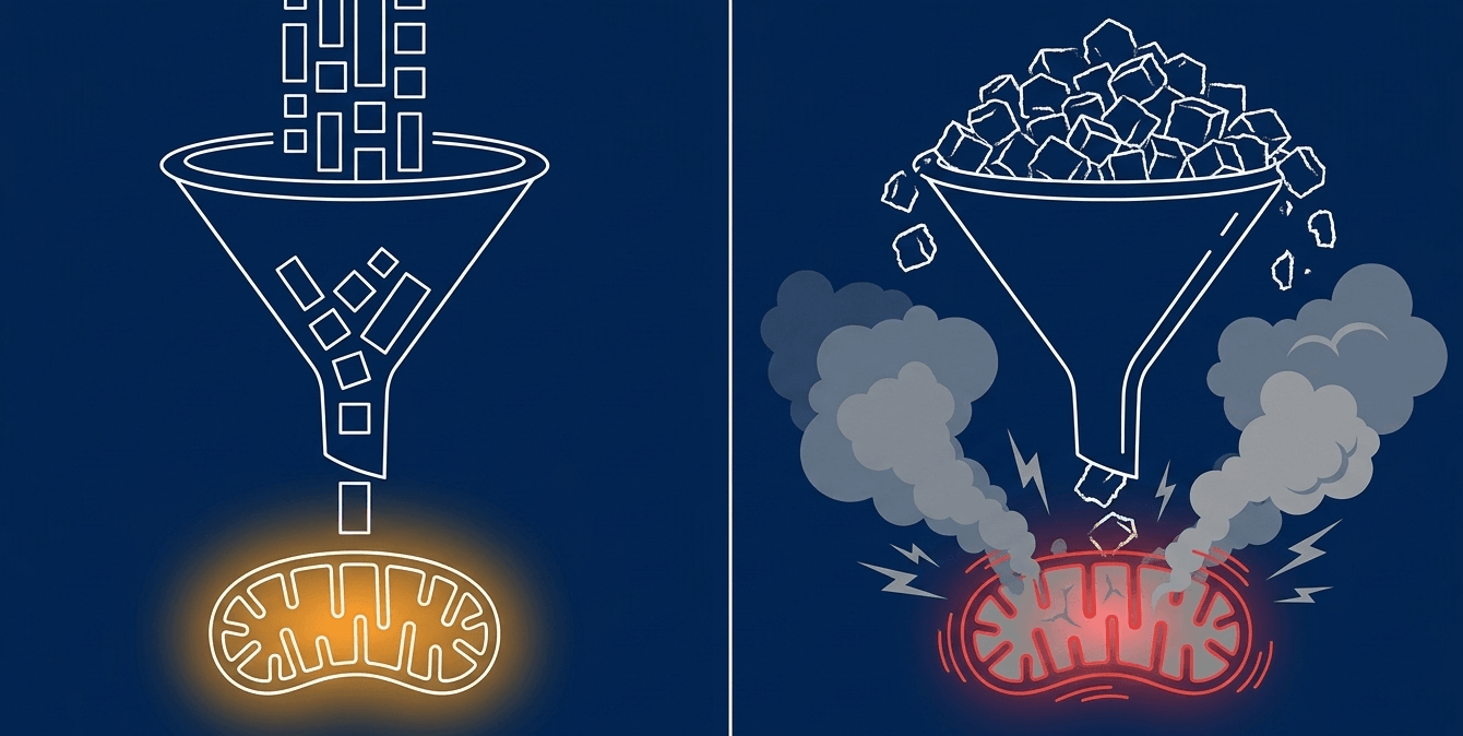Chronic overconsumption of refined sugars and ultra-processed foods overwhelms the metabolic machinery, leading to cellular gridlock, high ROS leakage, and systemic inflammation.