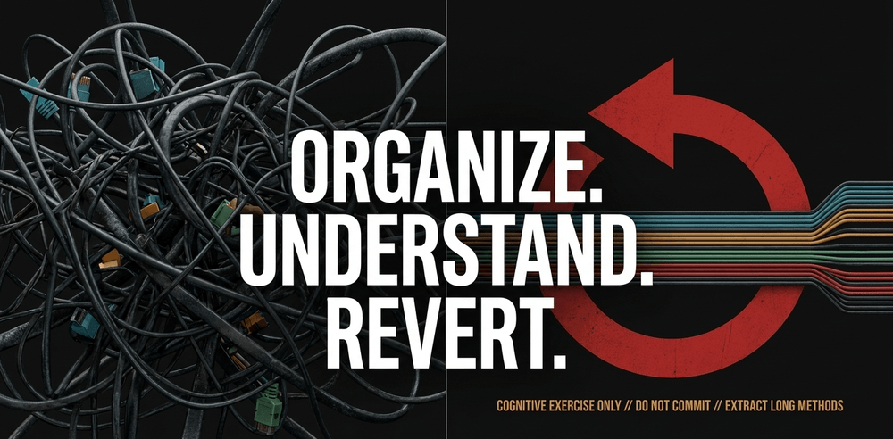 Clean up a mess purely to understand its logic. Once the aha moment hits, revert