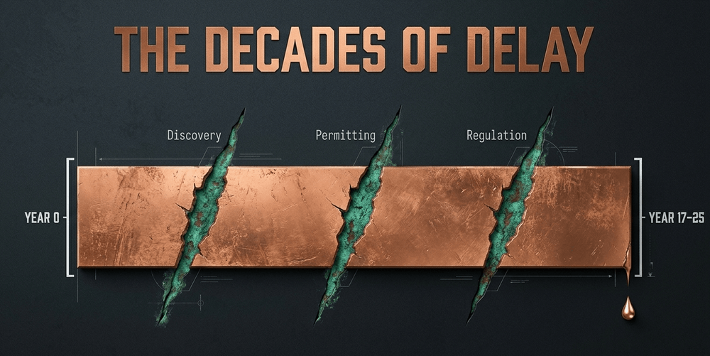 Complex permitting and regulatory hurdles stretch the average timeline to bring a new copper mine online to 17-25 years.