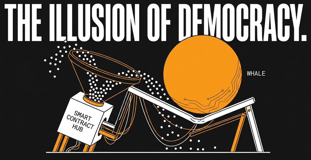 DAOs automate collective governance but structurally suffer from low voter turnout and coordinated whale dominance.