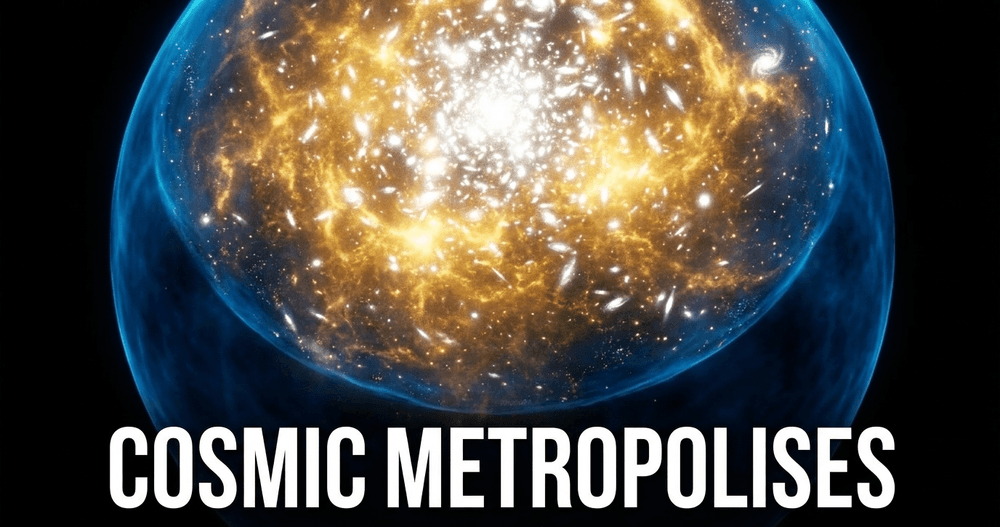Dense intersection nodes containing thousands of galaxies and superheated X-ray emitting gas.