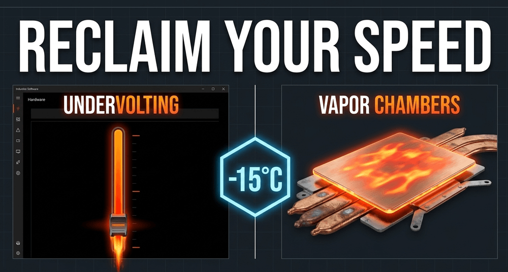 Enthusiasts undervolt chips, while manufacturers implement vapor chambers and liquid metal to drop temps by 10-15°C.