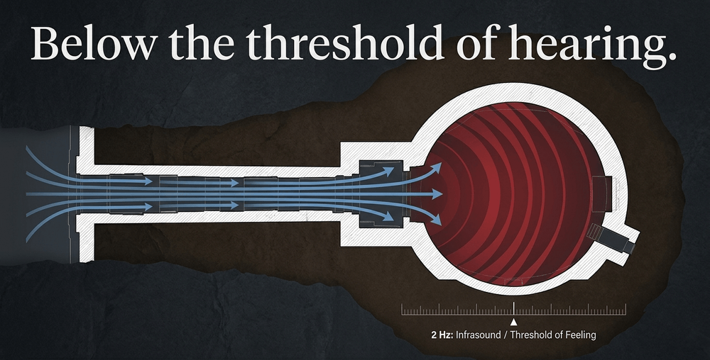 Helmholtz resonance at Maeshowe produces 2 Hz infrasound, creating physical sensations of awe and trance.