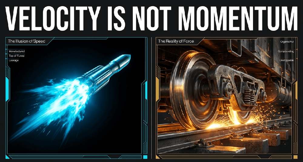 High velocity in a vacuum creates the illusion of growth. True momentum requires mass and organic market pull.
