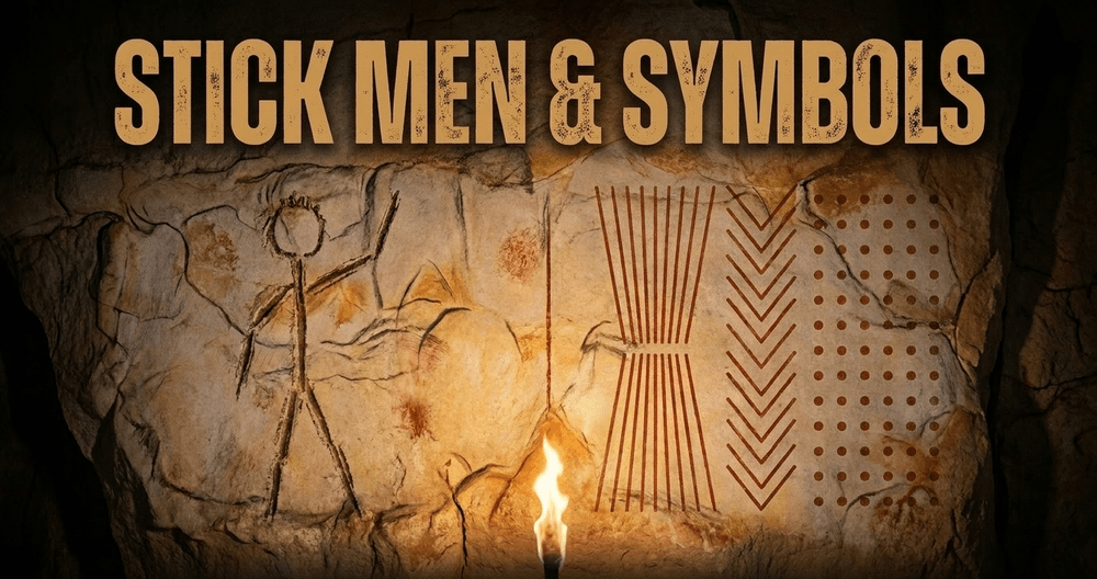 In contrast to detailed animals, humans were rarely depicted, often appearing alongside mysterious abstract symbols.