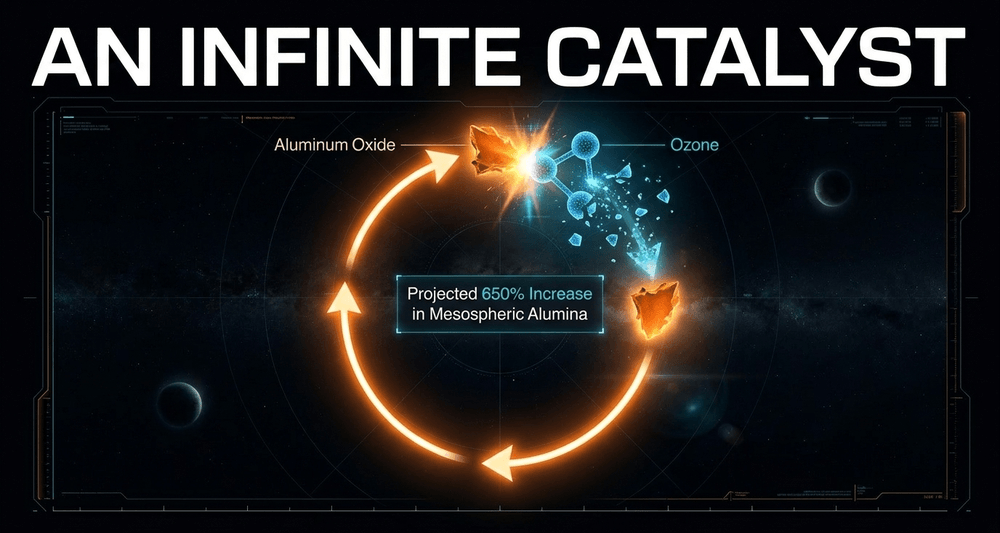 Infinite loop model showing how aluminum oxide acts as an unconsumed catalyst, continuously destroying Earth's ozone layer.