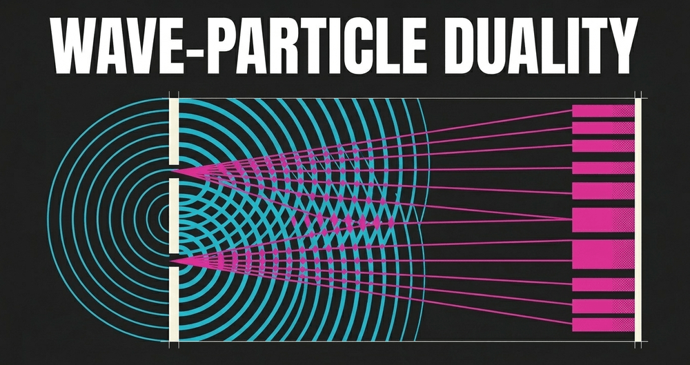 Interference pattern of light and dark bands on a detector screen, showing wave behavior.