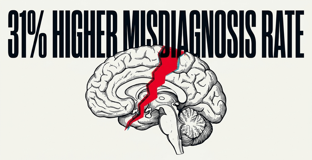 Minority patients face a 31% higher AI misdiagnosis rate. Over 83% of neuroimaging psychiatric models carry high bias risk.