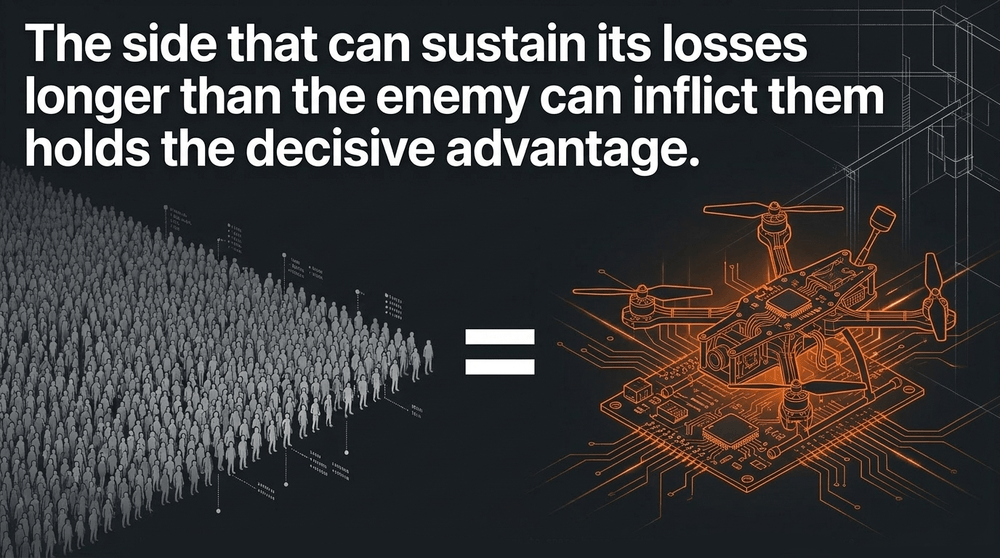 Modern attrition economics pivot toward cheap, replaceable systems to spare human warfighters who are far harder to replace.