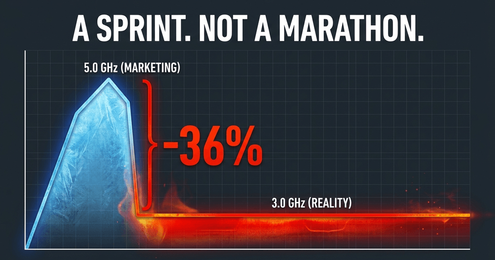 Peak performance figures represent short bursts. Sustained heat forces processors to severely limit their speeds.
