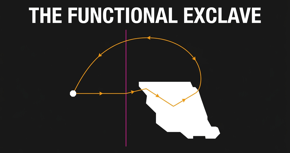Pene-exclaves like Point Roberts are technically contiguous but practically require traversing foreign infrastructure