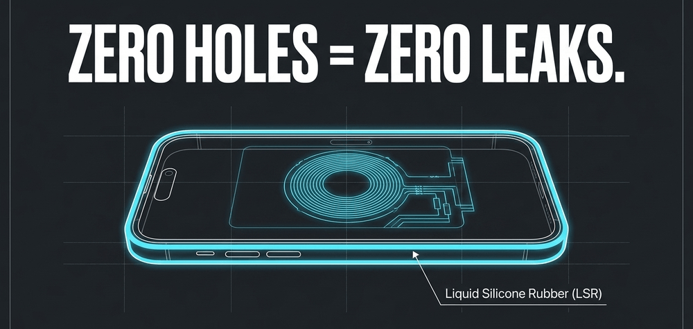 Removing ports and using liquid silicone rubber (LSR) overmolding creates a completely sealed, durable chassis.