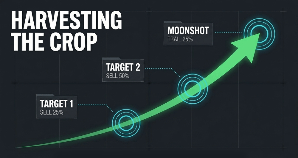 Scaling out allows you to capture profit at targets while maintaining exposure to potential moonshots.