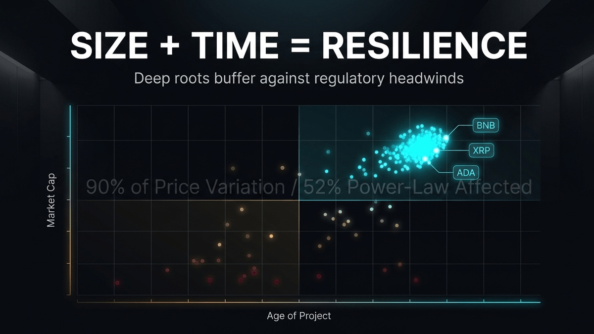 Scatter plot showing top-tier market cap and age establishing a crypto resilience buffer