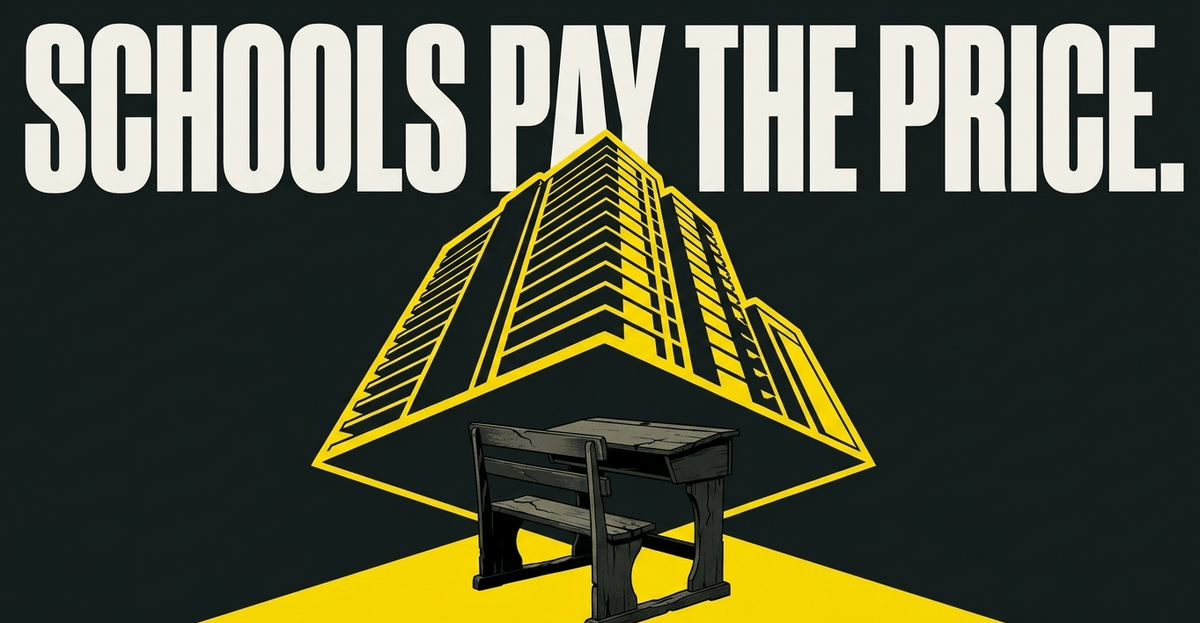 Schools rely on property taxes for 35% of funding. TIF freezes this revenue, leaving taxpayers to cover deficits.