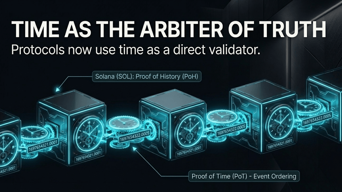 Solana's Proof of History integrating timestamps directly into blockchain consensus