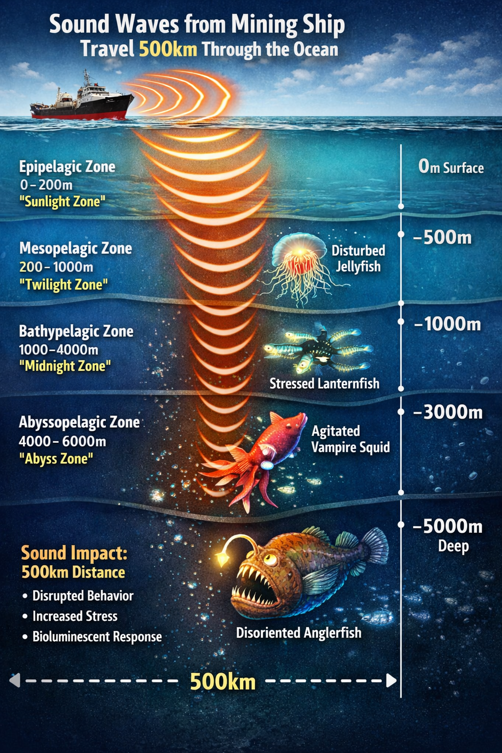 Sound waves from mining ship
