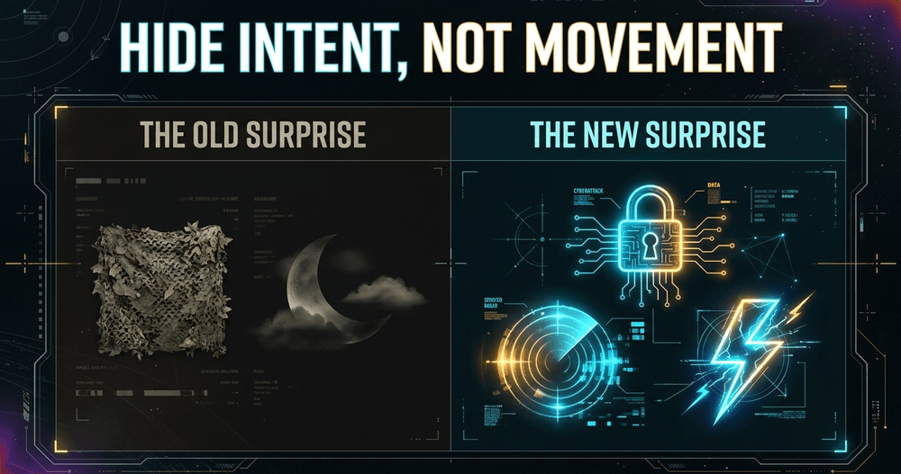 Tactical surprise increasingly relies on deception and outpacing the enemy's decision cycle rather than hiding from satellites altogether.