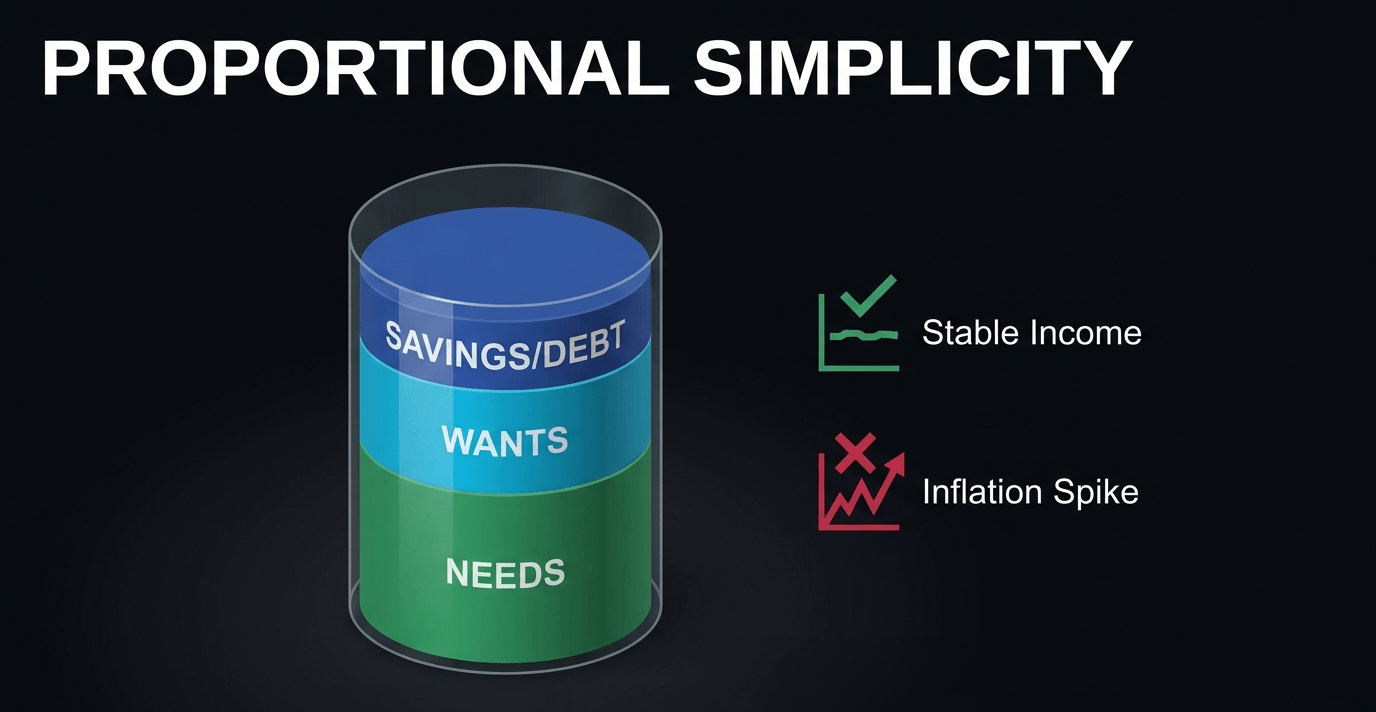 The 50/30/20 rule offers low-friction simplicity best suited for stable incomes and manageable debt loads.