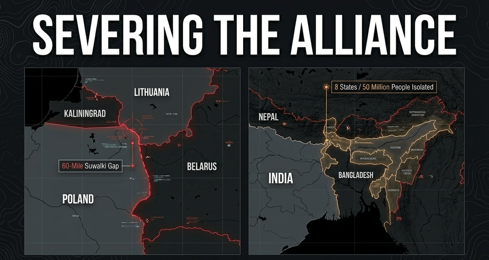 The Suwalki Gap and Siliguri Corridor represent two of the most consequential land chokepoints for their respective alliances.