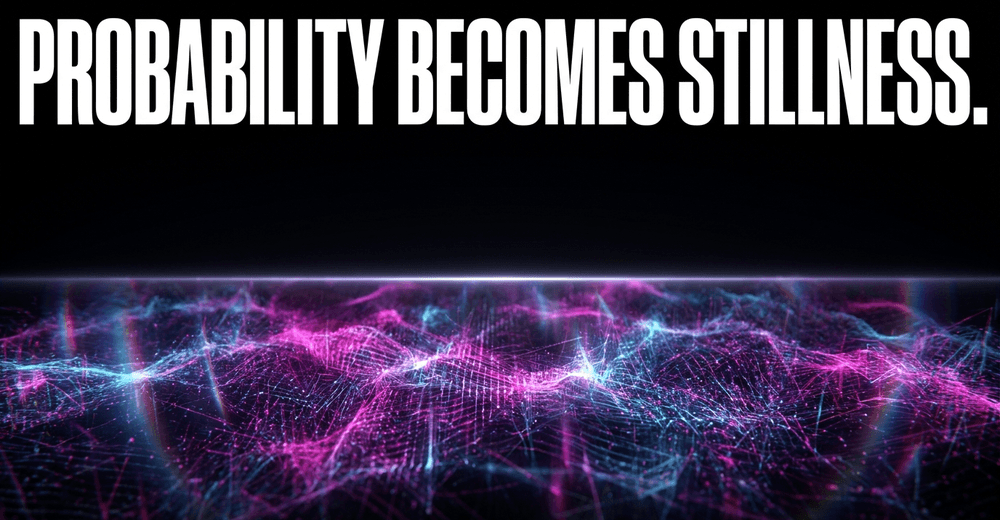 The Core Theory boundary: where frantic quantum possibilities mature into the predictable classical stillness of objects.