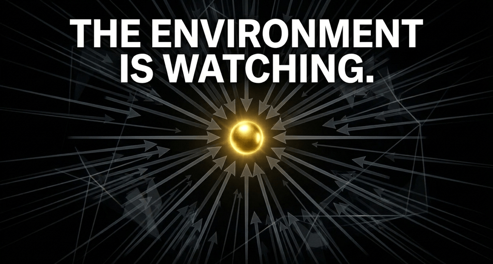 The environment acts as an unblinking observer, entangling with internal degrees of freedom and leaking quantum information.
