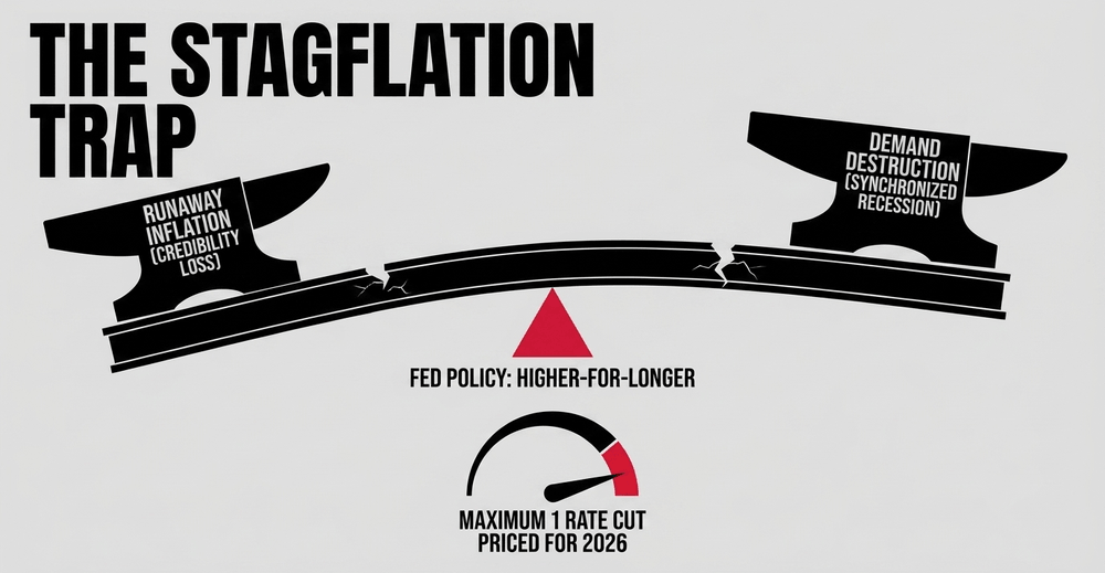 The Fed is trapped: holding rates risks recession, while cutting risks entrenched inflation and total credibility loss.