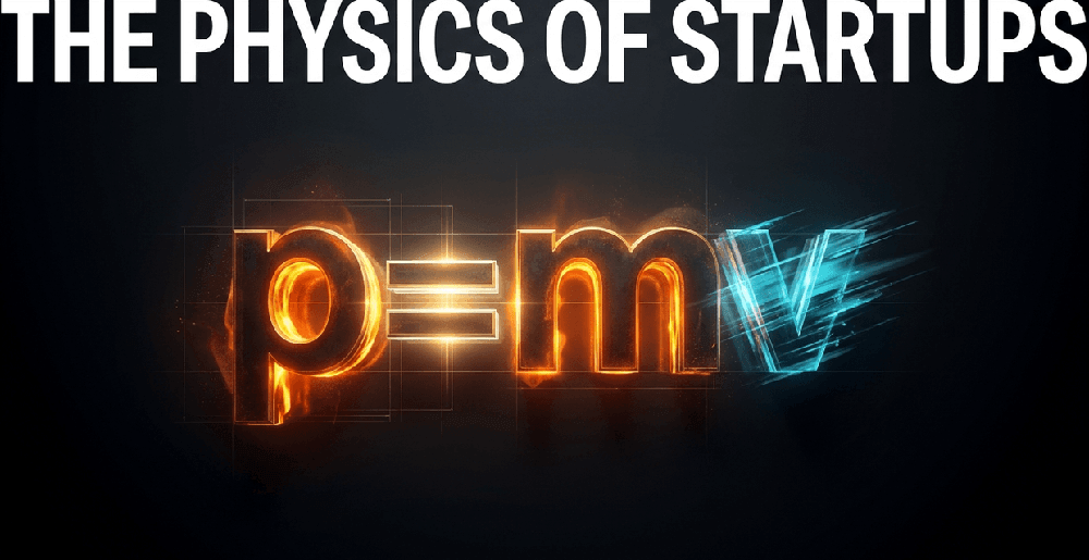 The fundamental physics equation p=mv maps the true trajectory of sustainable business growth.