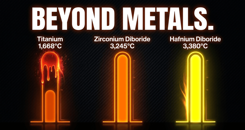 Ultra-High Temp Ceramics like Hafnium Diboride withstand heat that would instantly vaporize standard aerospace alloys.