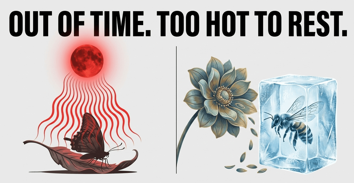 Warm nights deny insects vital recovery, while warming climates sever the ancient timing between emergence and bloom.